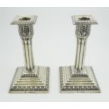 Pair of late Victorian silver Table Candlesticks with classical columns and stepped square bases,