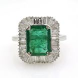 18ct white gold emerald and diamond cluster ring stamped 750, emerald approx 1.