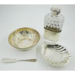 Cut glass and silver mounted Spirit Hip Flask with detachable silver cup and screw off cover,