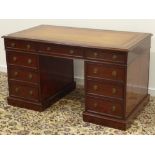 19th century mahogany partners desk, moulded rectangular top inset with tool tan leather,