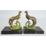 Pair of Art Deco design cold painted bronze bookends in the form of pheasants,