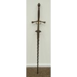 German processional two handled sword with etched blade,