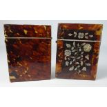 19th Century tortoiseshell visiting card case inlaid with mother of pearl sprays 10cm high and one