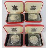 Four Royal Mint Gibraltar silver Wedding Anniversary 1972 proof silver commemorative Crowns.