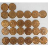 Eight 1935, eleven 1936 and six 1937 Pennies, all UNC.