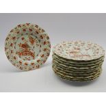 Set of Eleven late 18th/ early 19th century Chinese Export plates decorated in the Fence pattern in