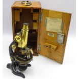 E Leitz Wetzlar black japanned and lacquered brass monocular microscope No.