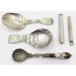 George III silver fiddle pattern caddy spoon with engraved decoration Birmingham 1812 John Thropp,