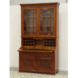 Edwardian golden oak secretaire bookcase,