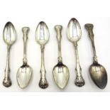 Six Victorian silver teaspoons Victoria pattern by John James Whiting, London 1851, approx 6.