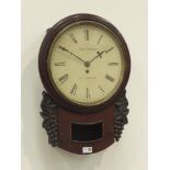 19th century mahogany case drop dial wall clock, single fusee movement, dial signed 'Shepperley,