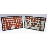 Seventy-two German bank seals mounted on two trays,