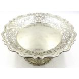 Edwardian silver pedestal cake stand, pierced decoration by Sibray, Hall & Co Ltd, London 1905,