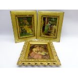 Pair of crystoleums of classical interior scenes in gilt frame 25cm x 19cm,