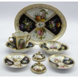 KPM Berlin porcelain oval tray with panels of figures and flowers, L27cm,