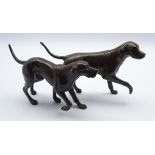 Two patinated bronze hounds, L25cm.