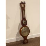 19th Century wheel barometer with thermometer, concave mirror and hydrometer inscribed "G Taroni,