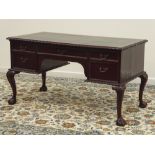 Early 20th century mahogany kneehole desk, rectangular gadroon moulded top inset leather,