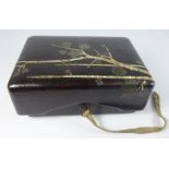 Japanese 19th Century black brown and mother of pearl rectangular box and cover decorated with