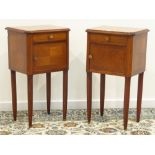 Pair 20th century Kingwood and mahogany bedside pot cupboards, inset marble tops,