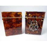 19th Century tortoiseshell visiting card case with silver pique work decoration 10cm and another