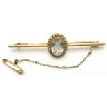 15ct gold aquamarine and seed pearl cluster bar brooch stamped Condition Report & Further