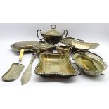 Plated two handled soup tureen cover with cover and ladle, plated sauce tureen and cover,