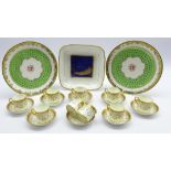 Nine Cauldon coffee cans and eight saucers with key pattern border,