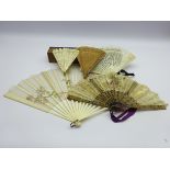 Large floral decorated fan with ivory fingers and 4 others Condition Report & Further