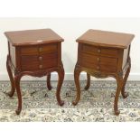 Frank Hudson - pair French style walnut bedsides, serpentine moulded tops, two drawers,