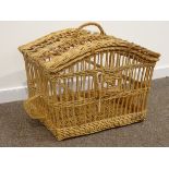 English wicker small animal basket with domed top and carrying handle, W64cms,