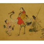 Manner of Kawanabe Kyosaio (1831-1889) Women seated astride crane with attendants,
