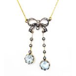 Diamond gold and silver-gilt bow necklace with seed pearl and topaz pendants necklace chain stamped