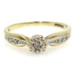9ct gold diamond ring with diamond shoulders hallmarked Condition Report & Further