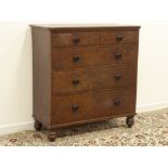 19th century scumbled pine chest, two short and three long drawers, turned feet, W108cm, H112cm,