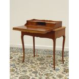 20th century French cherry wood lady's writing desk, hinged and rise action with raised drawers,