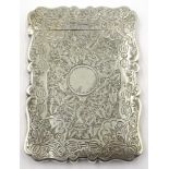 Victorian silver card case all-over engraved decoration, makers mark R.