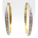 Pair of gold diamond set hoop ear-rings hallmarked 9ct Condition Report & Further