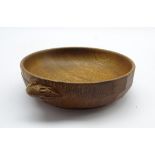 Thompson of Kilburn Mouseman oak nut bowl with adzed exterior and carved mouse signature D15cm