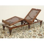 19th century walnut framed and cane work sun lounger, triple adjustment,