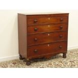 Early 19th century mahogany and mahogany banded chest, four long graduating drawers, on turned feet,