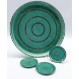 Wilhelm Kage for Gustavsberg silver overlay circular tray with turquoise ground and three Argenta