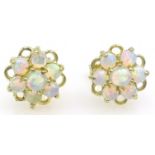 Pair of silver-gilt opal cluster ear-rings Condition Report & Further Details
