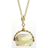 Victrorian 9ct gold citrine swivel fob on 9ct gold chain necklace hallmarked Condition