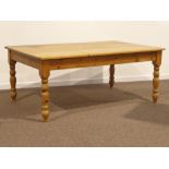 Pine farmhouse style dining table, rectangular top on turned supports, 181cm x 120cm,