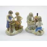 Pair early 20th century Meissen groups 'Little Sausage Maker' and 'Two Boys Wash and Bake',