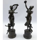 Pair late 19th century French patinated bronze figures,