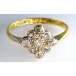 18ct Gold Dress Ring with nine diamonds in a lozenge shape setting Condition Report &