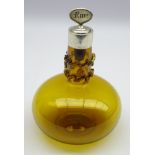 Amber glass wine bottle with applied decoration and silvered collar,