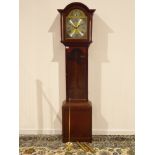 Reproduction mahogany longcase clock, stepped arch hood, gilt dial with Roman chapter ring,